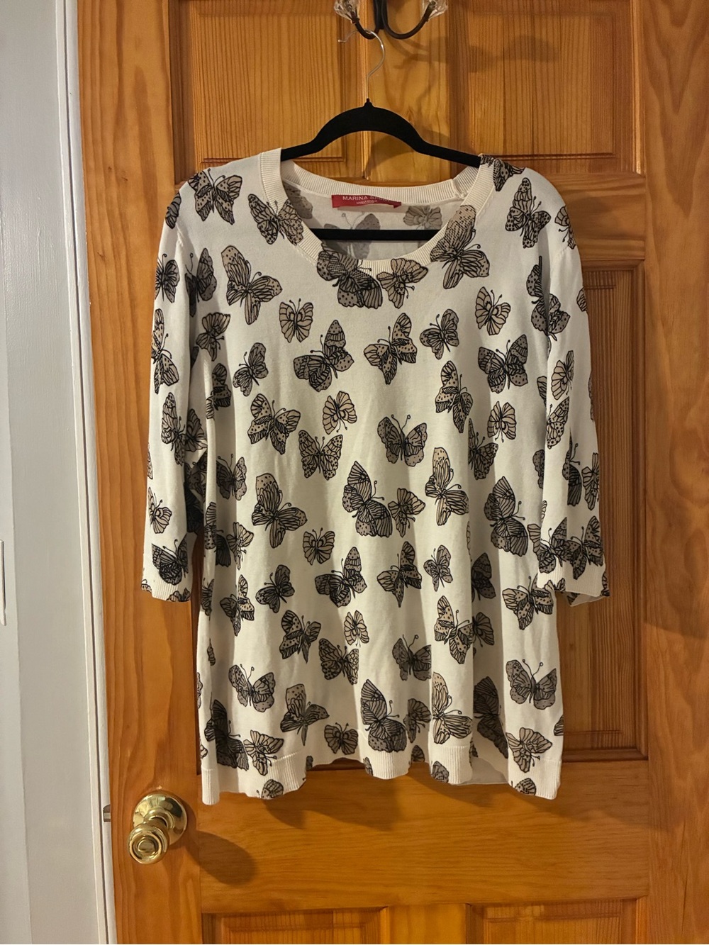 Marina Rinaldi Sport White knit Top with Black Butterfly Print